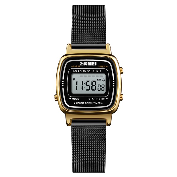 Жіночий годинник Skmei 1901MHGDBK Gold-Black Mesh з електронним циферблатом та металевим браслетом