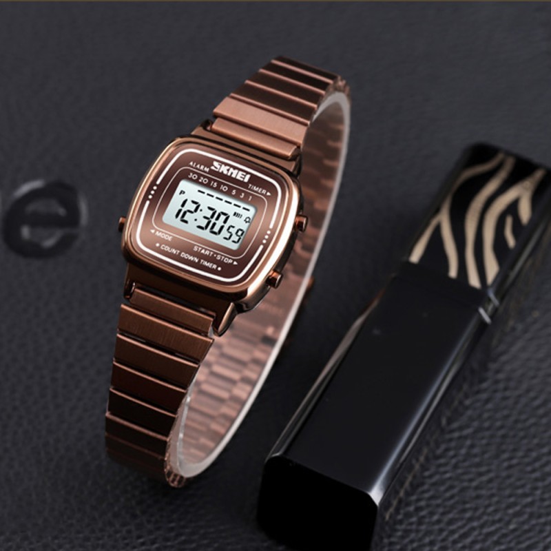 Жіночий годинник Skmei 1901SCF Cofee Steel у кольорі рожеве золото з електронним циферблатом