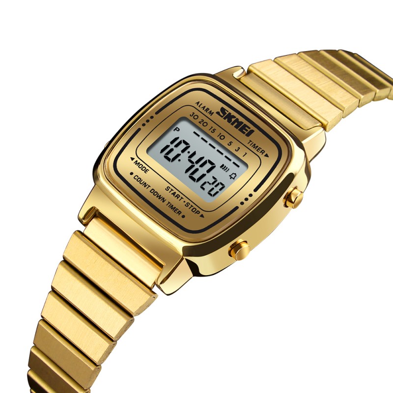 Жіночий годинник Skmei 1901SGD Gold Steel золотистий електронний з підсвічуванням