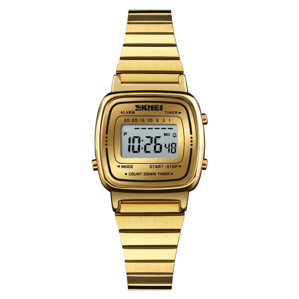 Жіночий годинник Skmei 1901SGD Gold Steel золотистий електронний з підсвічуванням