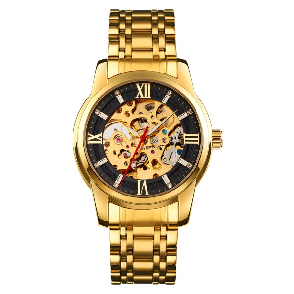 Мужские механические часы Skmei 9222GDBK Gold-Black с автоподзаводом и минеральным стеклом