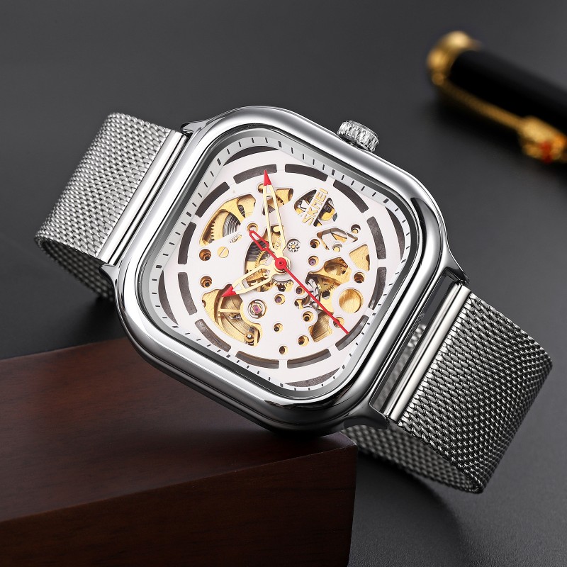 Мужские механические часы Skmei 9184SI Silver с автоподзаводом и минеральным стеклом