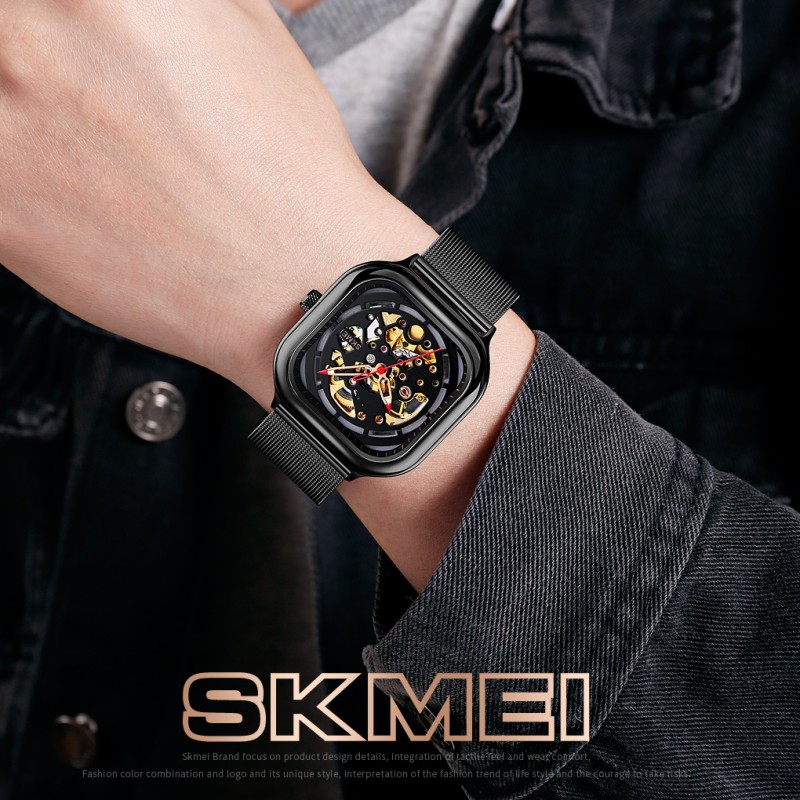 Мужские механические часы Skmei 9184BK Black с автоподзаводом и минеральным стеклом