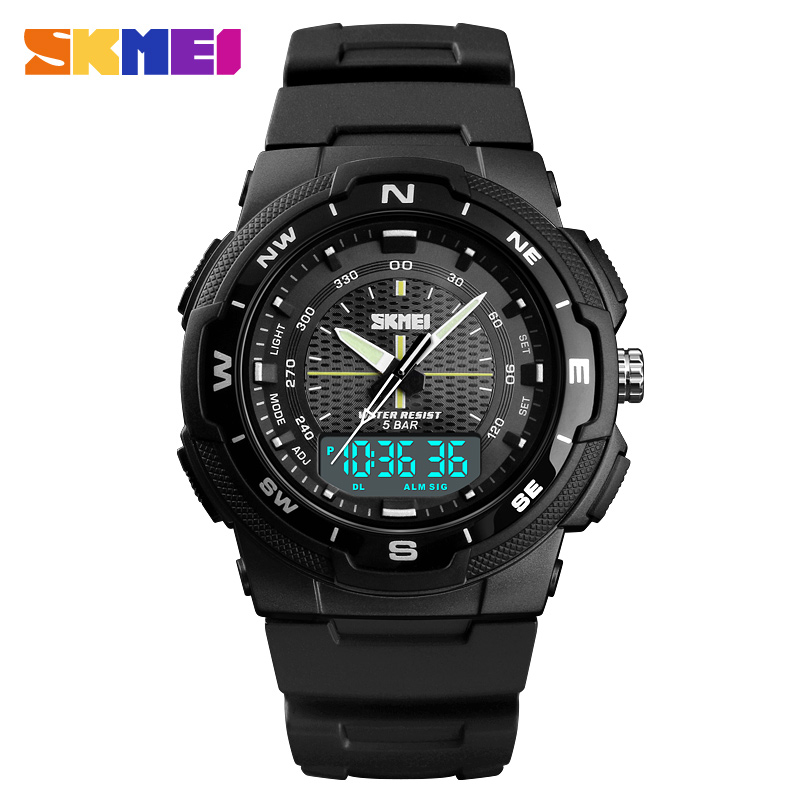 Мужские спортивные часы Skmei 1454BKWT Black-White с комбинированным циферблатом и подсветкой