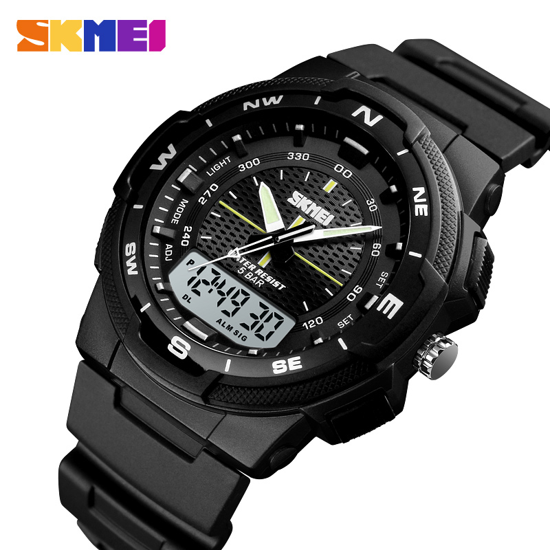 Мужские спортивные часы Skmei 1454BKWT Black-White с комбинированным циферблатом и подсветкой