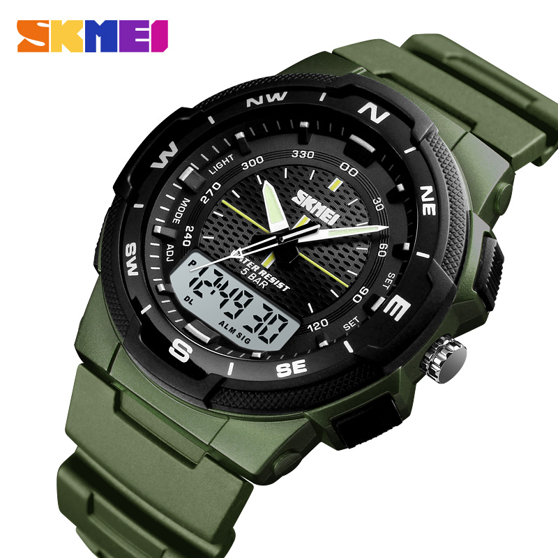 Чоловічий спортивний годинник Skmei 1454AG Army Green з підсвічуванням та захистом 5 ATM