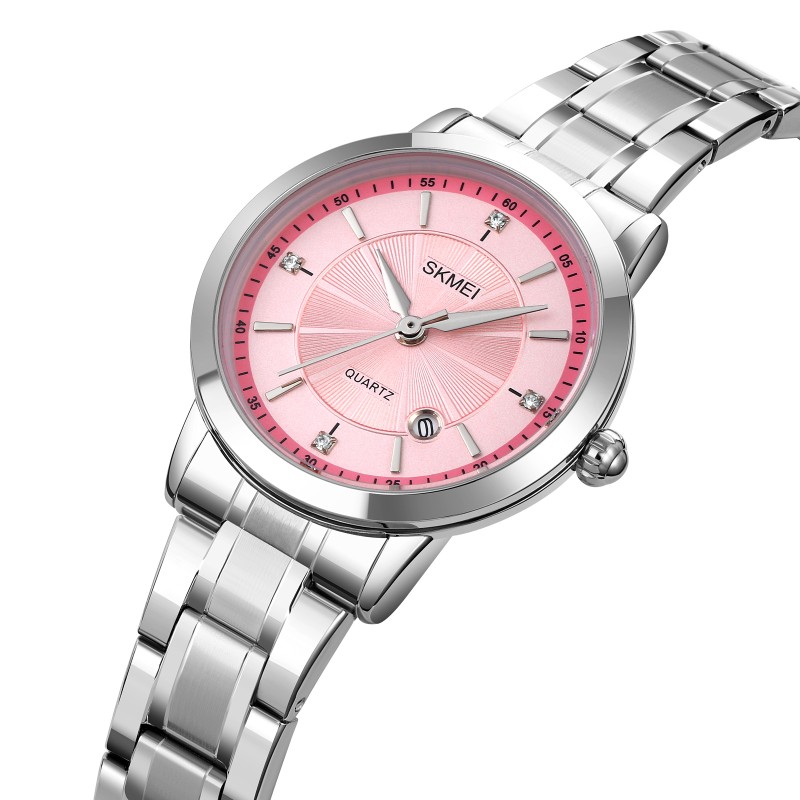 Женские часы Skmei 1819SIPK Silver-Pink с серебристым браслетом и розовым циферблатом