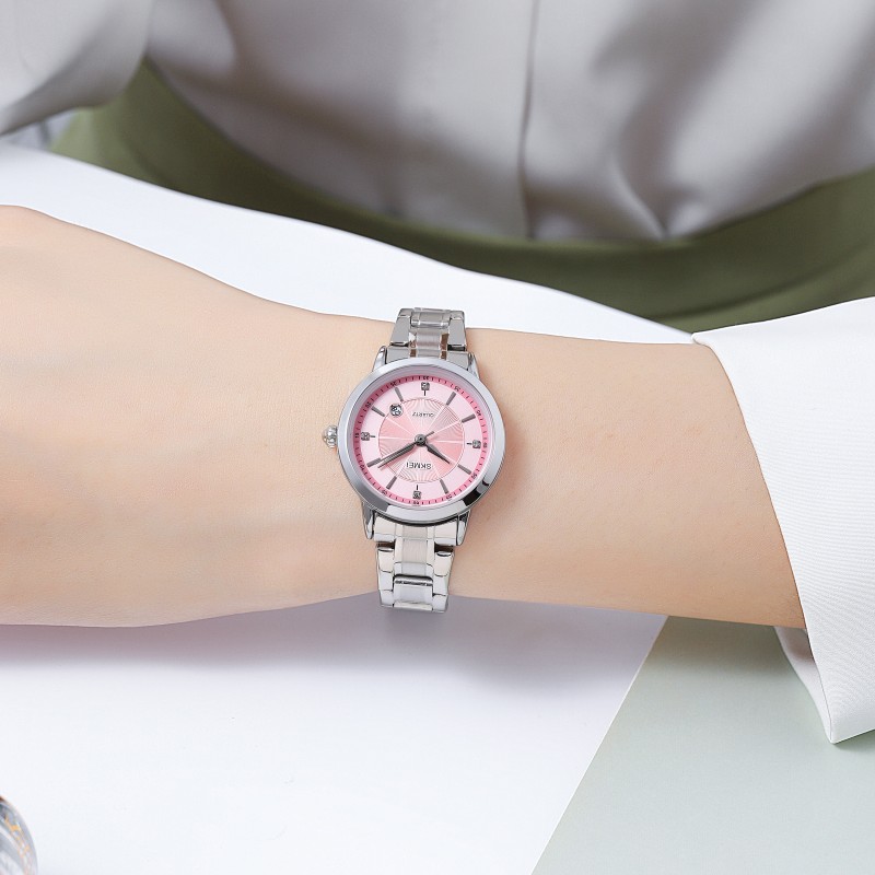 Женские часы Skmei 1819SIPK Silver-Pink с серебристым браслетом и розовым циферблатом