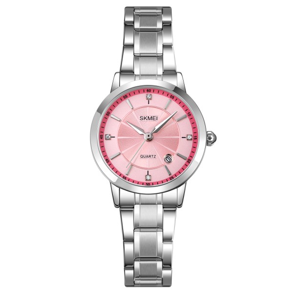 Женские часы Skmei 1819SIPK Silver-Pink с серебристым браслетом и розовым циферблатом