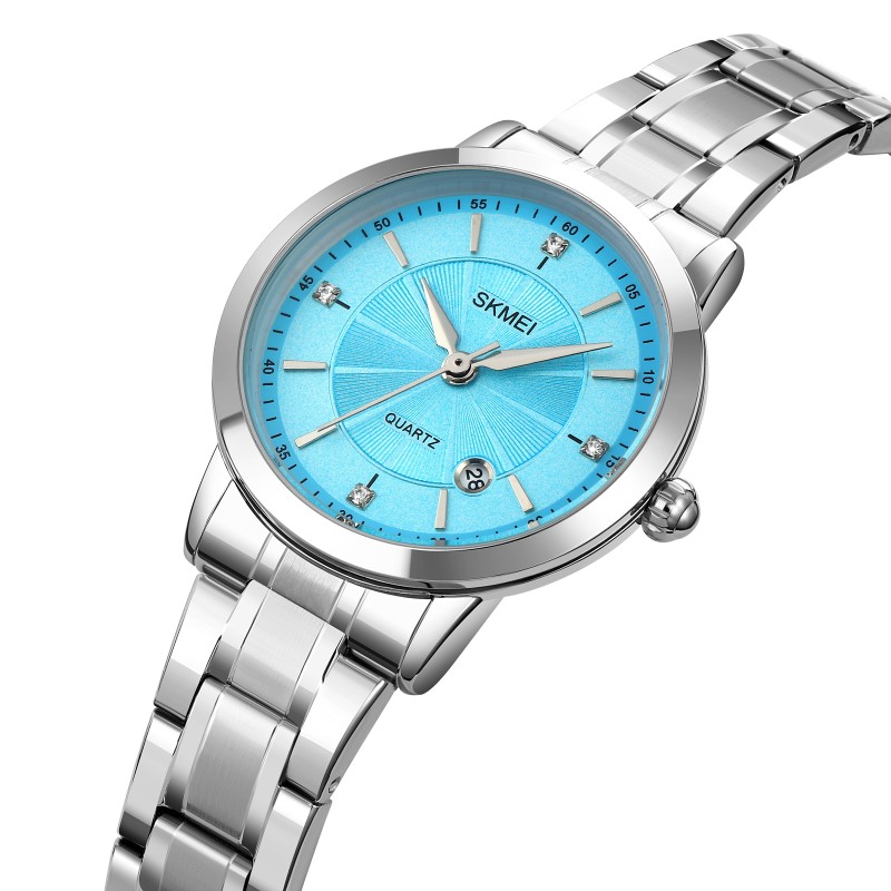 Жіночий класичний годинник Skmei 1819SIBU Silver-Blue зі сріблястим браслетом та синім циферблатом