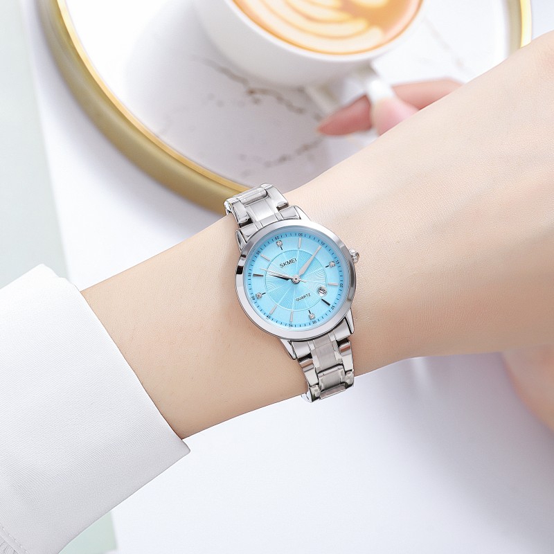 Жіночий класичний годинник Skmei 1819SIBU Silver-Blue зі сріблястим браслетом та синім циферблатом