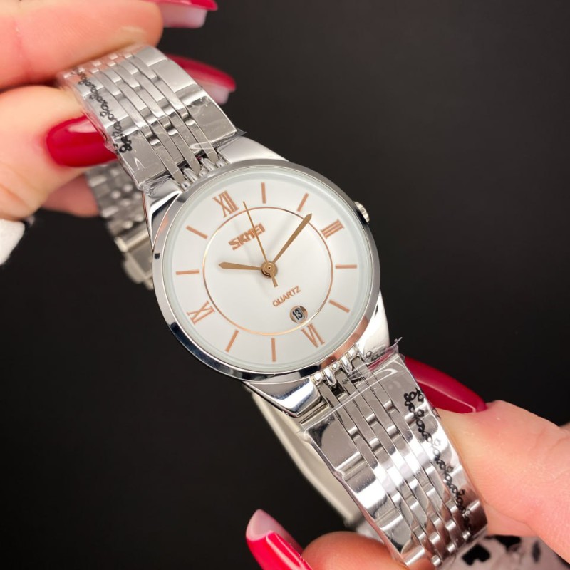Жіночий годинник Skmei 9139WTGD-S White-Gold S з білим циферблатом та металевим браслетом