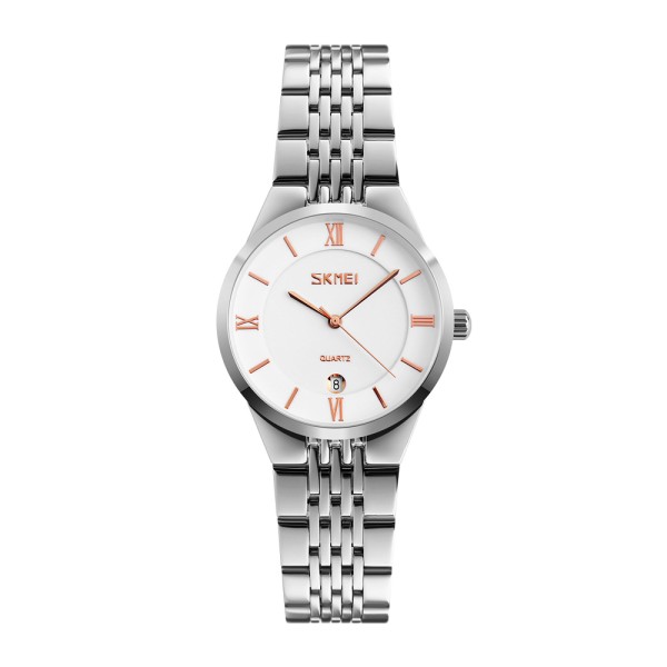 Жіночий годинник Skmei 9139WTGD-S White-Gold S з білим циферблатом та металевим браслетом