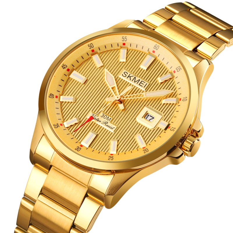 Мужские классические часы Skmei 1654GD Gold в золотистом цвете с минеральным стеклом