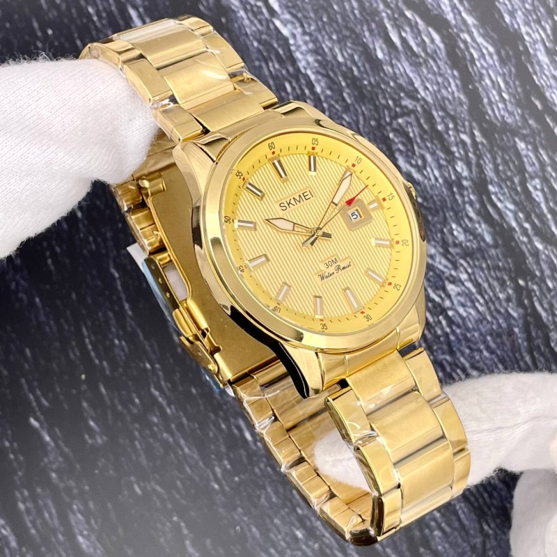 Мужские классические часы Skmei 1654GD Gold в золотистом цвете с минеральным стеклом
