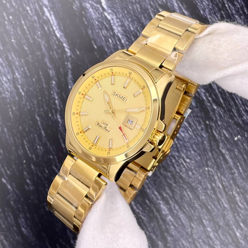 Мужские классические часы Skmei 1654GD Gold в золотистом цвете с минеральным стеклом
