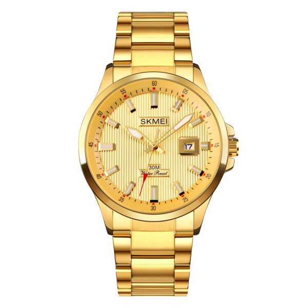 Мужские классические часы Skmei 1654GD Gold в золотистом цвете с минеральным стеклом