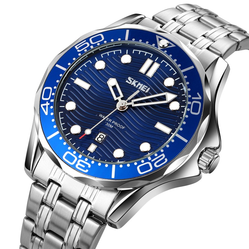 Чоловічий годинник Skmei 9276SSIBU Silver-Blue Steel Strap з металевим браслетом та синім циферблатом