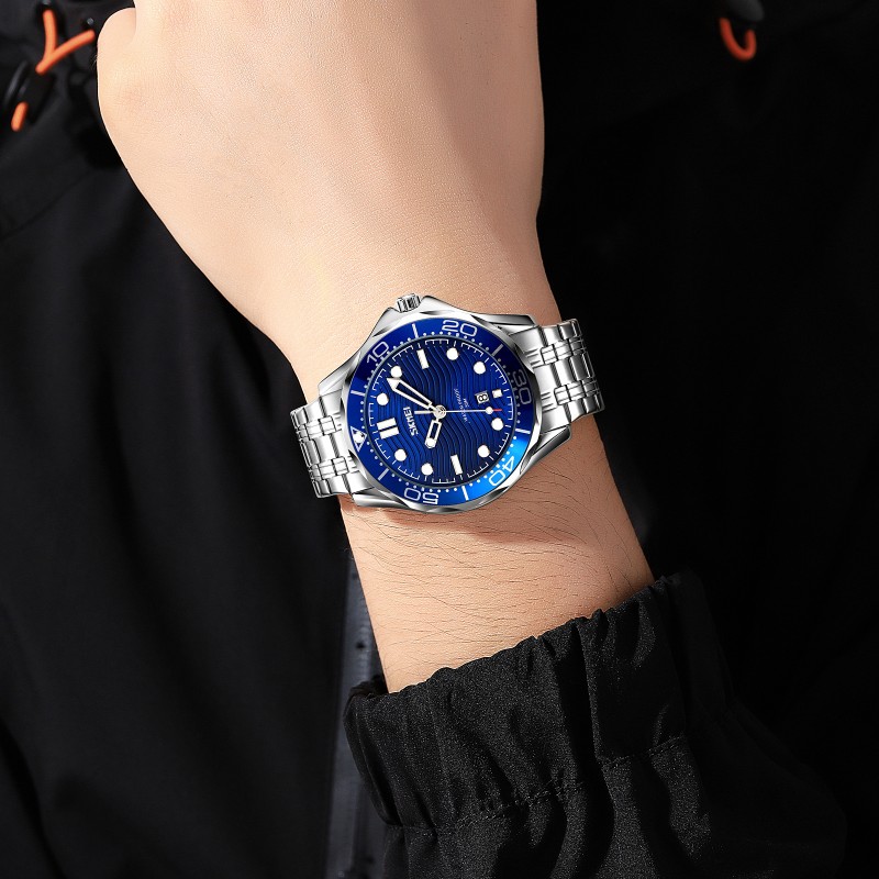 Чоловічий годинник Skmei 9276SSIBU Silver-Blue Steel Strap з металевим браслетом та синім циферблатом