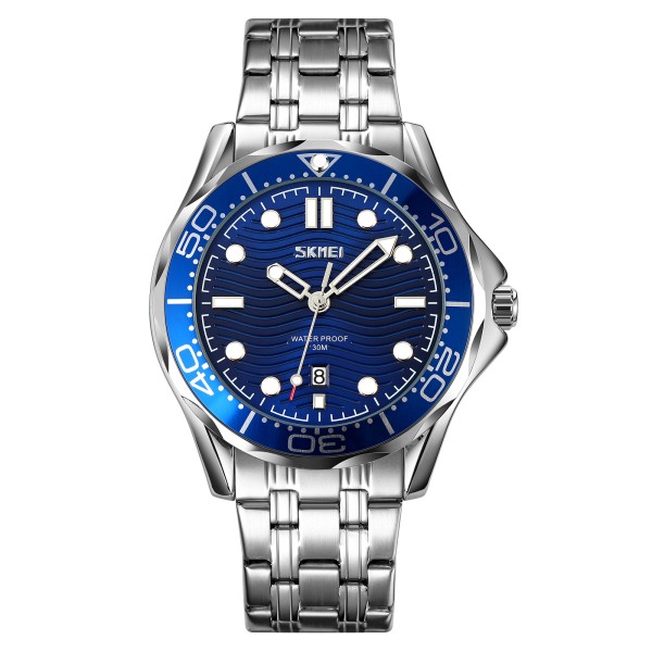 Чоловічий годинник Skmei 9276SSIBU Silver-Blue Steel Strap з металевим браслетом та синім циферблатом