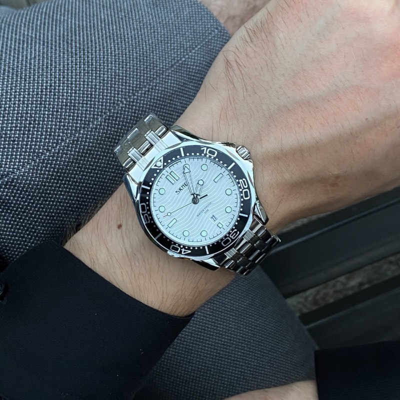 Мужские часы Skmei 9276SSISI Silver-Silver Steel Strap со стальным браслетом и минеральным стеклом