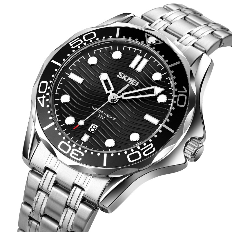 Мужские классические часы Skmei 9276SSIBK Silver-Black Steel Strap с металлическим браслетом