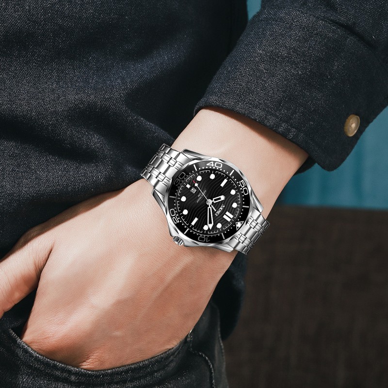 Мужские классические часы Skmei 9276SSIBK Silver-Black Steel Strap с металлическим браслетом