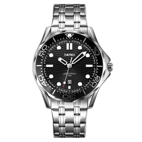 Мужские классические часы Skmei 9276SSIBK Silver-Black Steel Strap с металлическим браслетом