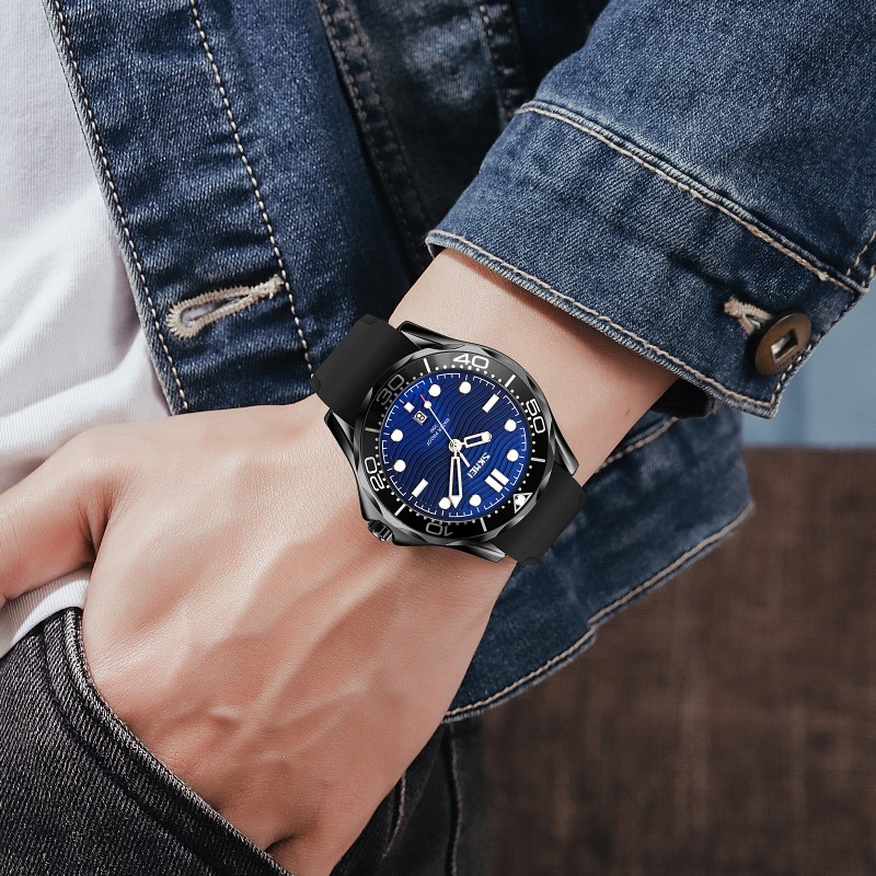 Чоловічий наручний годинник Skmei 9276PBKBU Black-Blue з синім циферблатом та каучуковим ремінцем