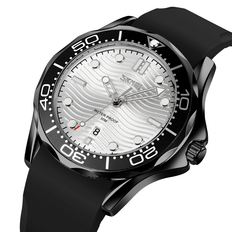 Чоловічий годинник Skmei 9276PBKSI Black-Silver з каучуковим ремінцем та мінеральним склом