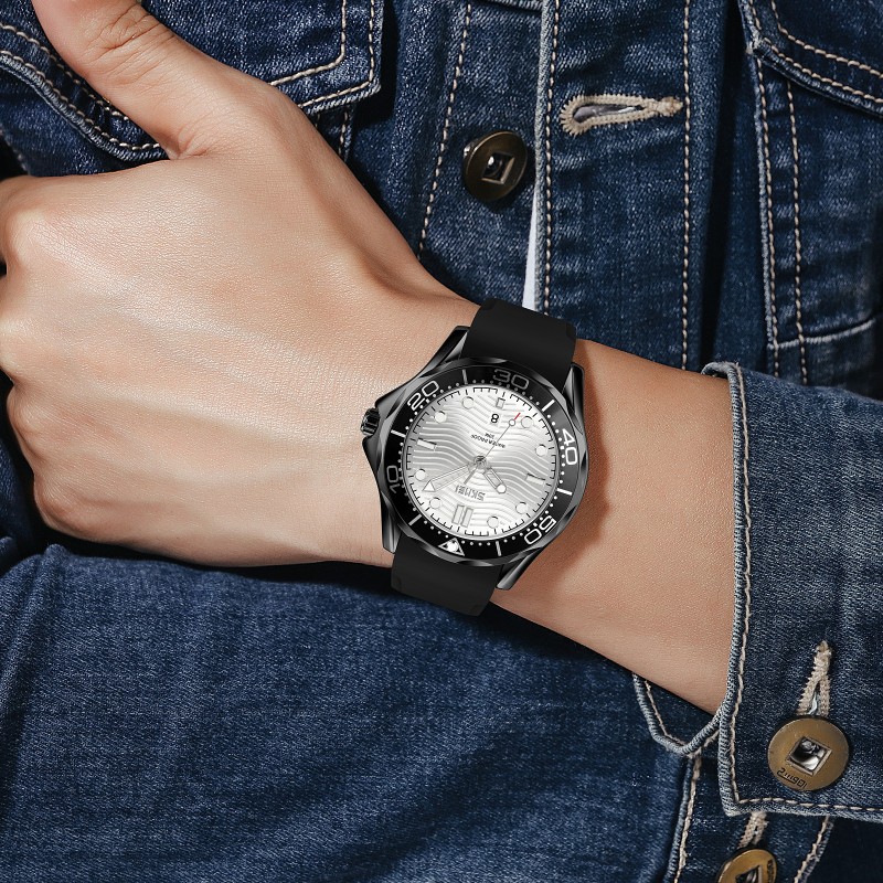 Чоловічий годинник Skmei 9276PBKSI Black-Silver з каучуковим ремінцем та мінеральним склом