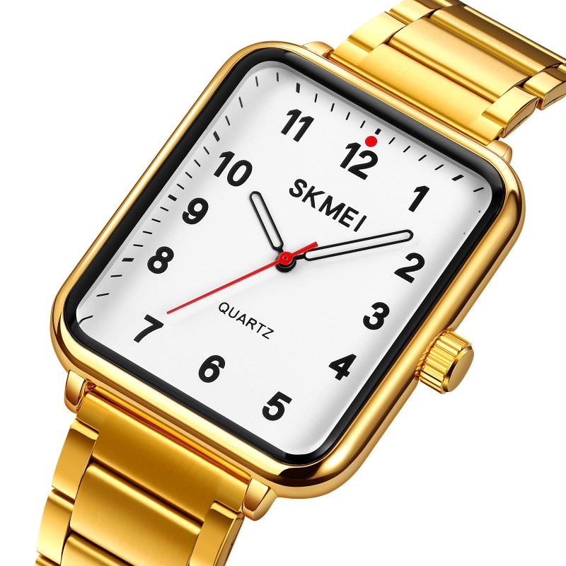 Чоловічий годинник Skmei 1954GDWT Gold-White з золотистим металевим браслетом та мінеральним склом
