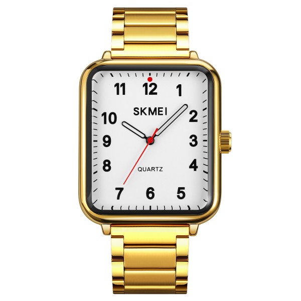 Чоловічий годинник Skmei 1954GDWT Gold-White з золотистим металевим браслетом та мінеральним склом
