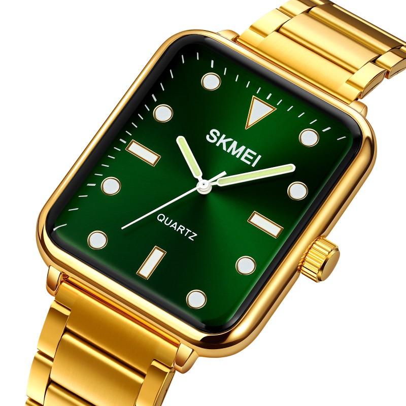 Чоловічий класичний годинник Skmei 1954GDGN-SP Gold-Green Sun Pattern у золотистому корпусі