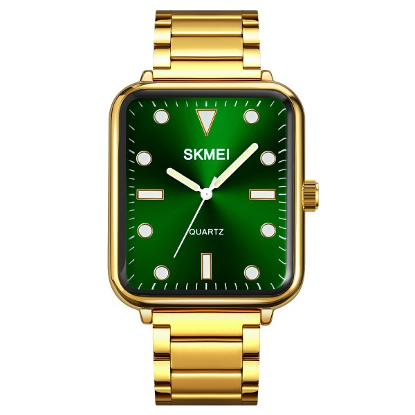 Чоловічий класичний годинник Skmei 1954GDGN-SP Gold-Green Sun Pattern у золотистому корпусі