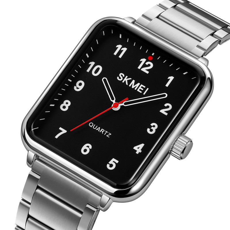 Чоловічий наручний годинник Skmei 1954SIBK Silver-Black зі сріблястим браслетом та чорним циферблатом
