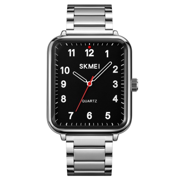 Чоловічий наручний годинник Skmei 1954SIBK Silver-Black зі сріблястим браслетом та чорним циферблатом