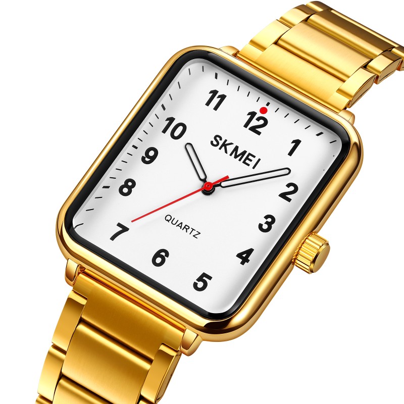 Женские часы Skmei 1955GDWT Gold-White с золотистым браслетом и минеральным стеклом
