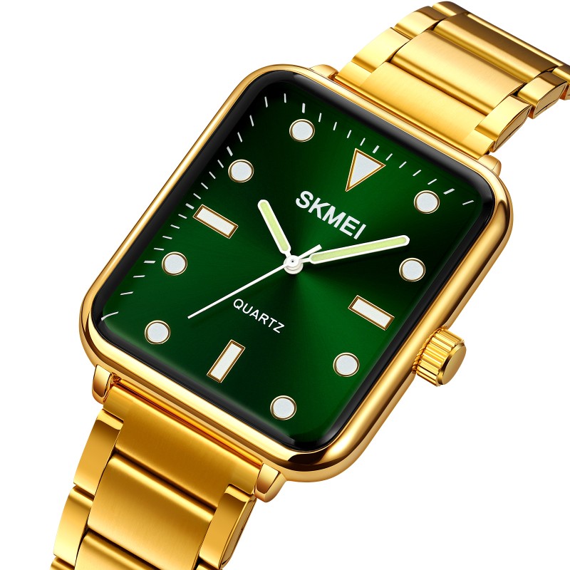 Жіночий годинник Skmei 1955GDGN-SP Gold-Green Sun Pattern з мінеральним склом та золотистим браслетом