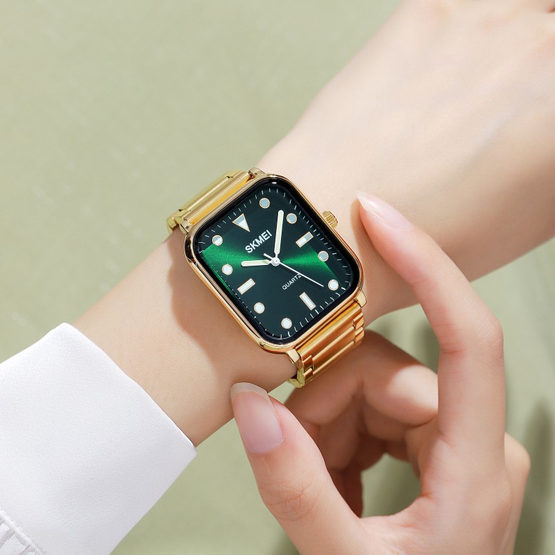 Жіночий годинник Skmei 1955GDGN-SP Gold-Green Sun Pattern з мінеральним склом та золотистим браслетом