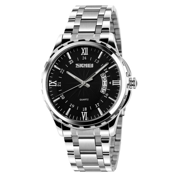 Чоловічий класичний годинник Skmei 9069SIBK Silver-Black зі сріблястим браслетом та чорним циферблатом