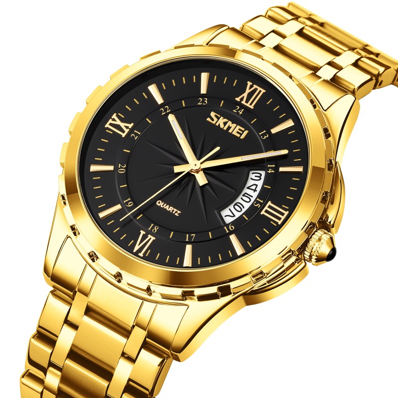 Чоловічий годинник Skmei 9069GDBK Gold-Black з металевим браслетом та мінеральним склом