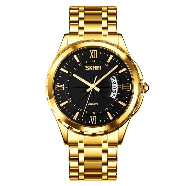 Чоловічий годинник Skmei 9069GDBK Gold-Black з металевим браслетом та мінеральним склом