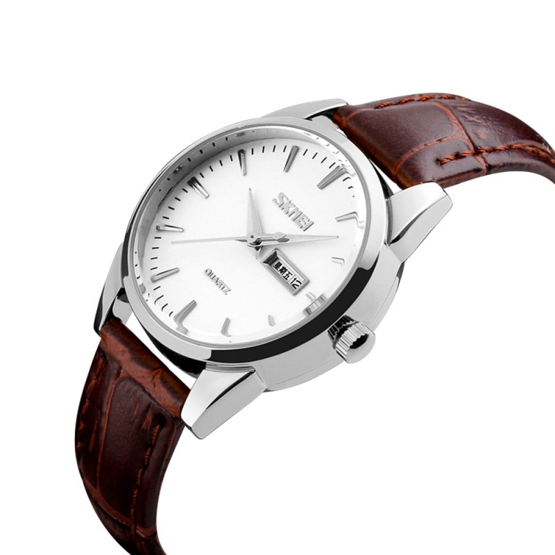 Жіночий класичний годинник Skmei 9073SIWT-S Silver-White зі шкіряним ремінцем та календарем