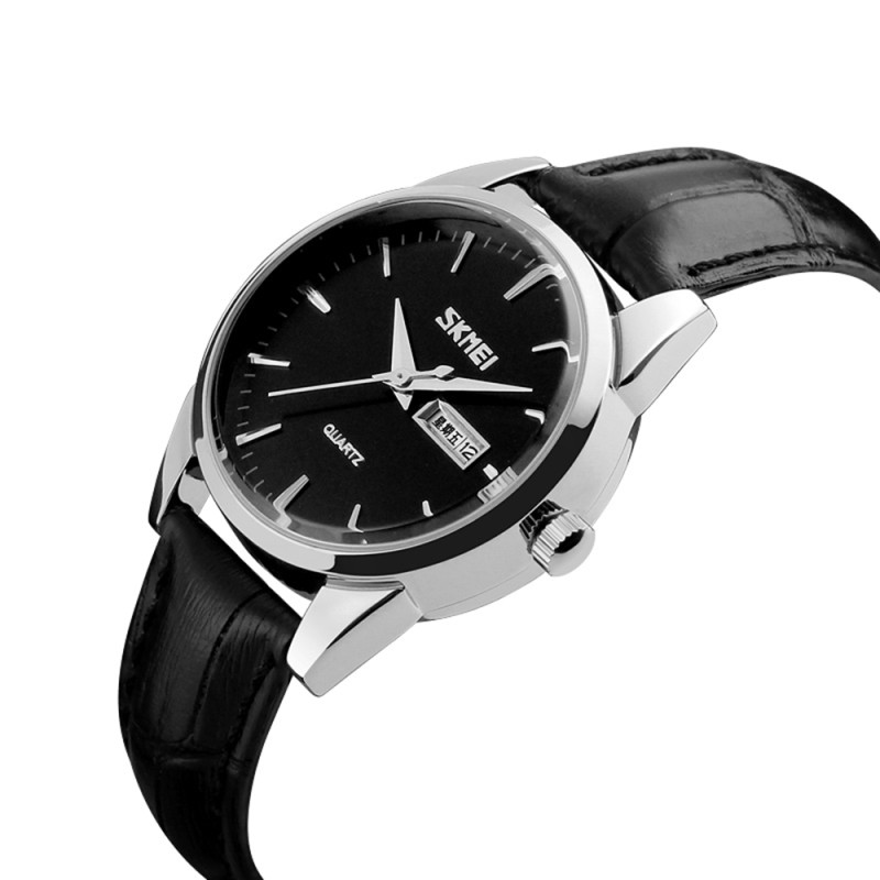 Жіночий годинник Skmei 9073SIBK-S Silver-Black lady класичний зі шкіряним ремінцем