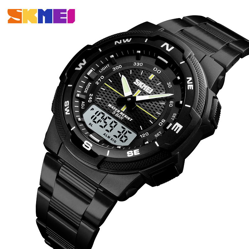 Чоловічий годинник Skmei 1370BKWT Black-White спортивний з металевим браслетом та підсвічуванням