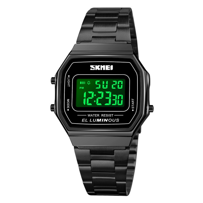 Чоловічий годинник Skmei 1647BK Black з електронним циферблатом та металевим браслетом