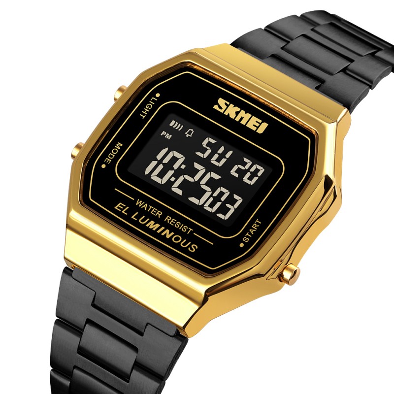 Чоловічий годинник Skmei 1647GDBK Gold-Black з електронним циферблатом та металевим браслетом