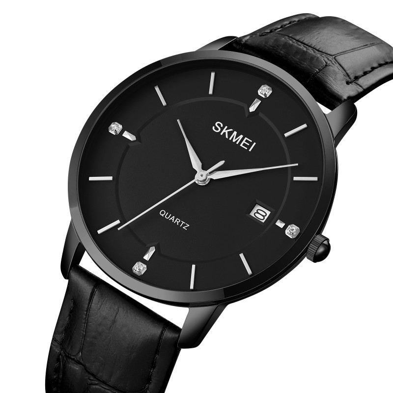 Чоловічий класичний годинник Skmei 1801LBKBK Black-Black Leather з мінеральним склом