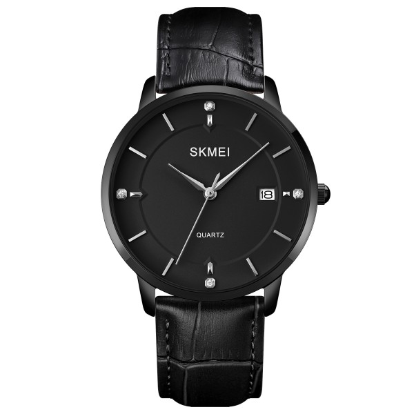 Чоловічий класичний годинник Skmei 1801LBKBK Black-Black Leather з мінеральним склом